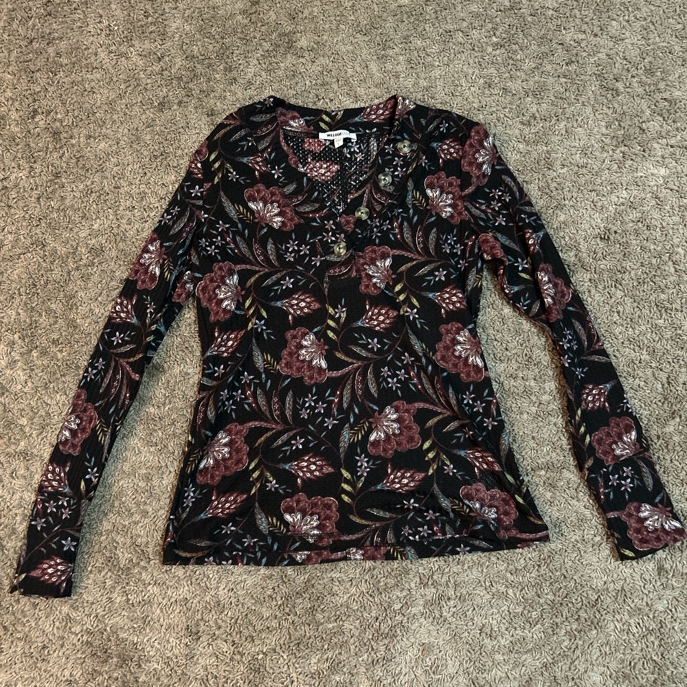 William Rast Black and Red Floral Blouse